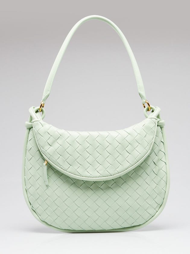 Bottega Veneta Agate Light Green Intrecciato Nappa Leather Medium Gemelli Shoulder Bag