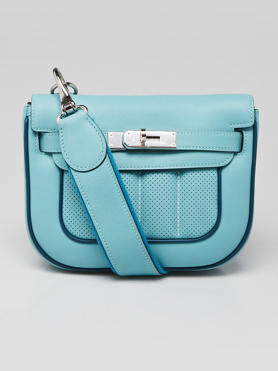 Hermes Blue Atoll/Colvert Swift Leather Palladium Plated Mini Berline Bag