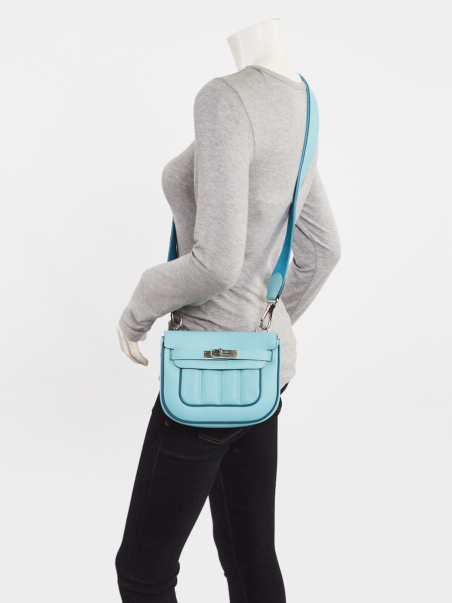 Hermes Blue Atoll/Colvert Swift Leather Palladium Plated Mini Berline Bag