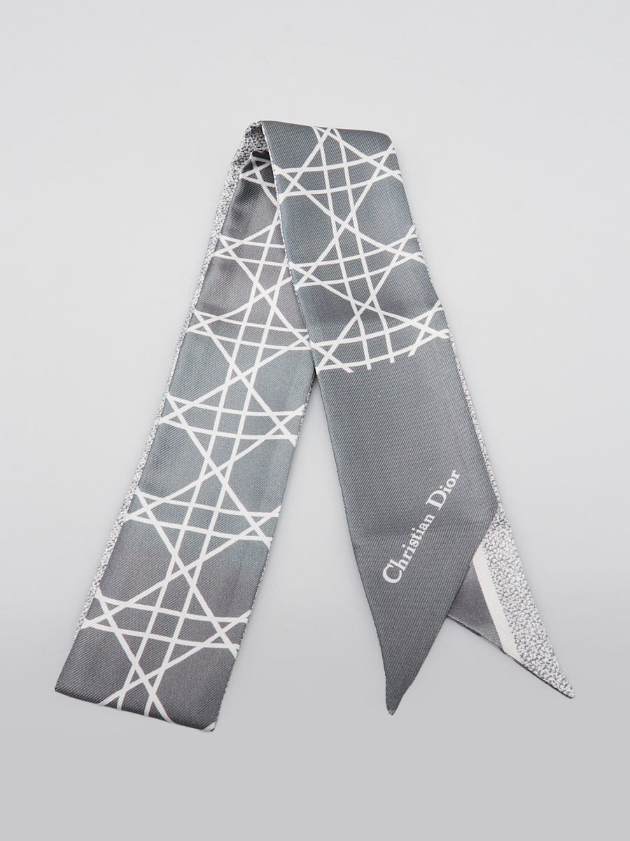 Christian Dior シルバー Christian Dior Grey Cannage Printed Silk Reversible Mitzah Scarf