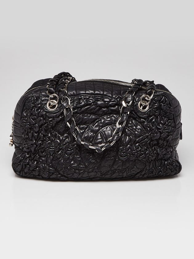 Chanel Black Lambskin Leather Astrakhan Bowling Bag