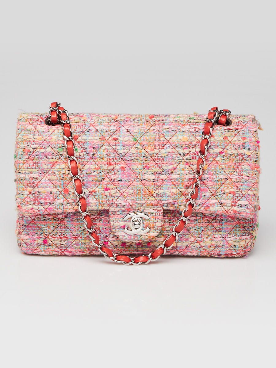 Chanel Pink Multicolor Quilted Tweed Classic Medium Double Flap Bag