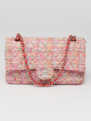 Chanel Pink Multicolor Quilted Tweed Classic Medium Double Flap Bag
