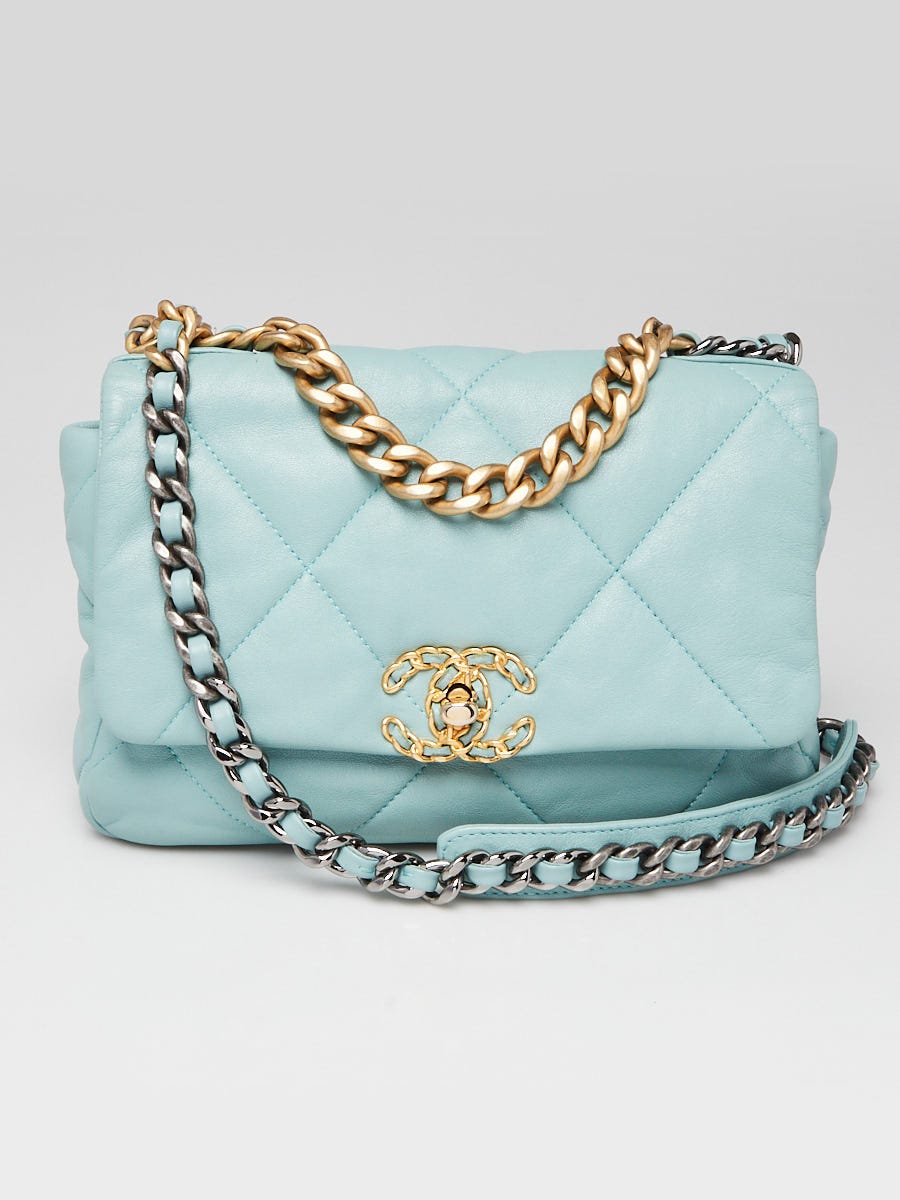 Chanel Green Quilted Lambskin Leather Chanel 19 Small Flap Bag