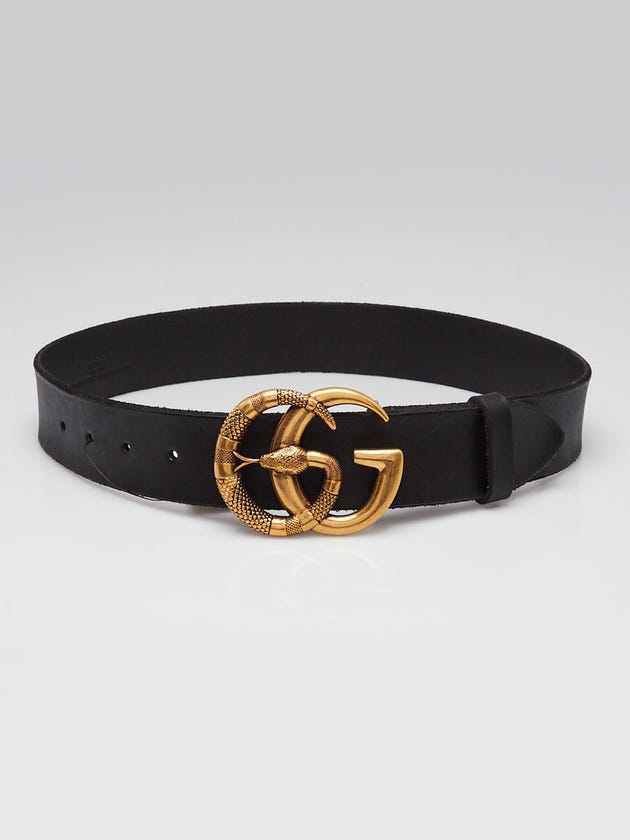 Gucci Black Leather Double G Snake Belt Size 70/28