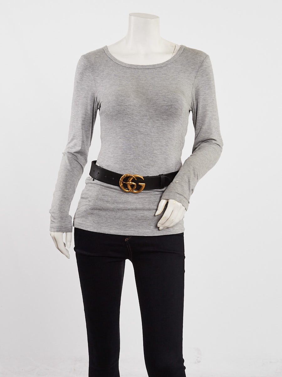 Gucci Black Leather Double G Snake Belt Size 70/28