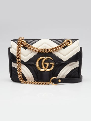 Gucci Black/White Quilted Leather Marmont Mini Matelasse Shoulder Bag