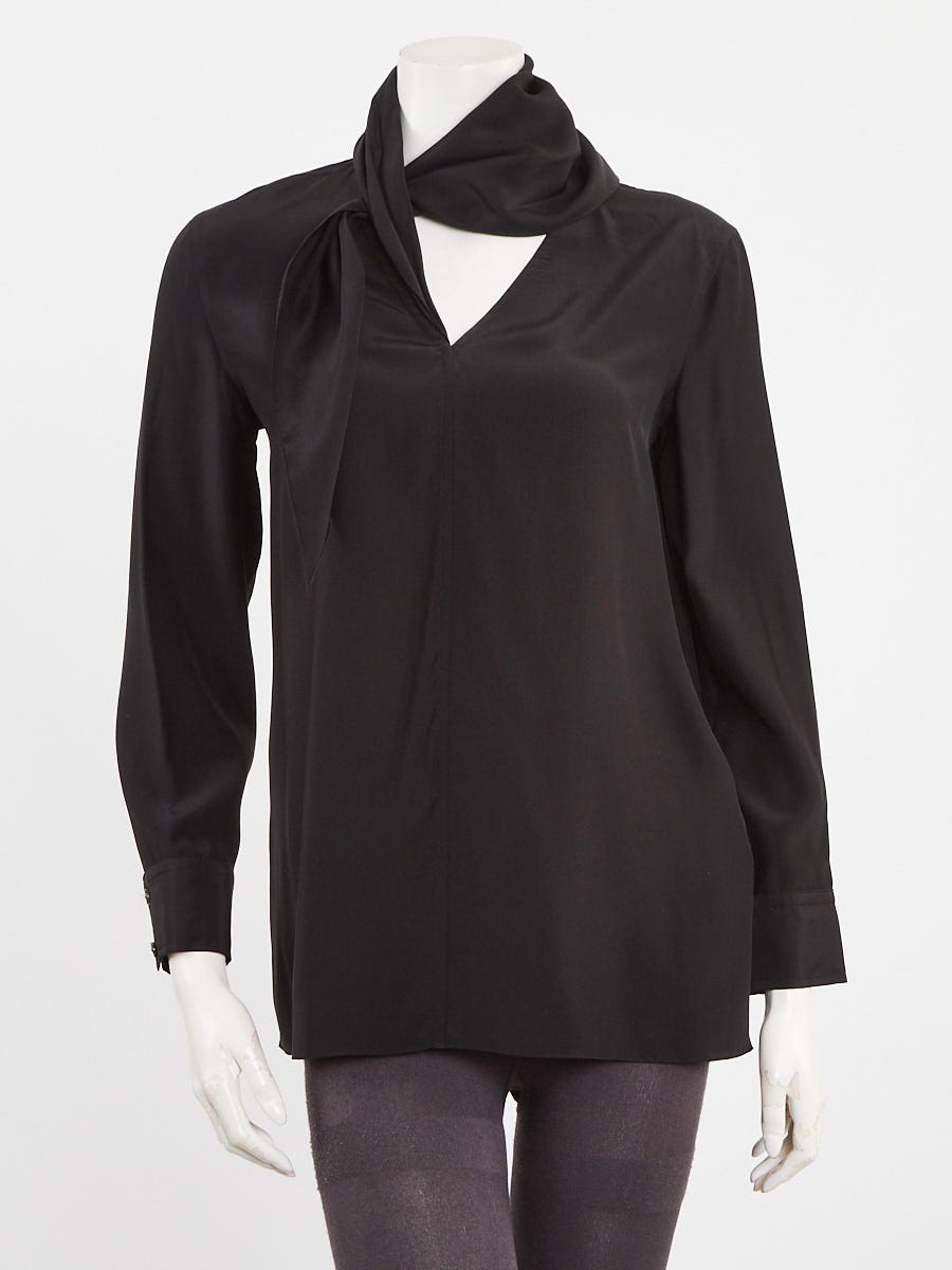 Hermes Black Parachute Crepe Silk Scarf Blouse Size 2/34