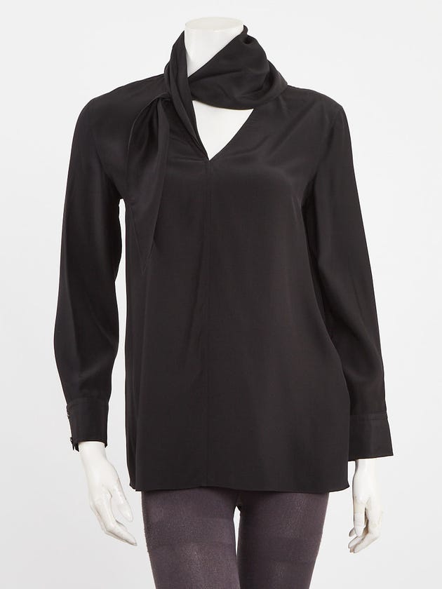 Hermes Black Parachute Crepe Silk Scarf Blouse Size 2/34