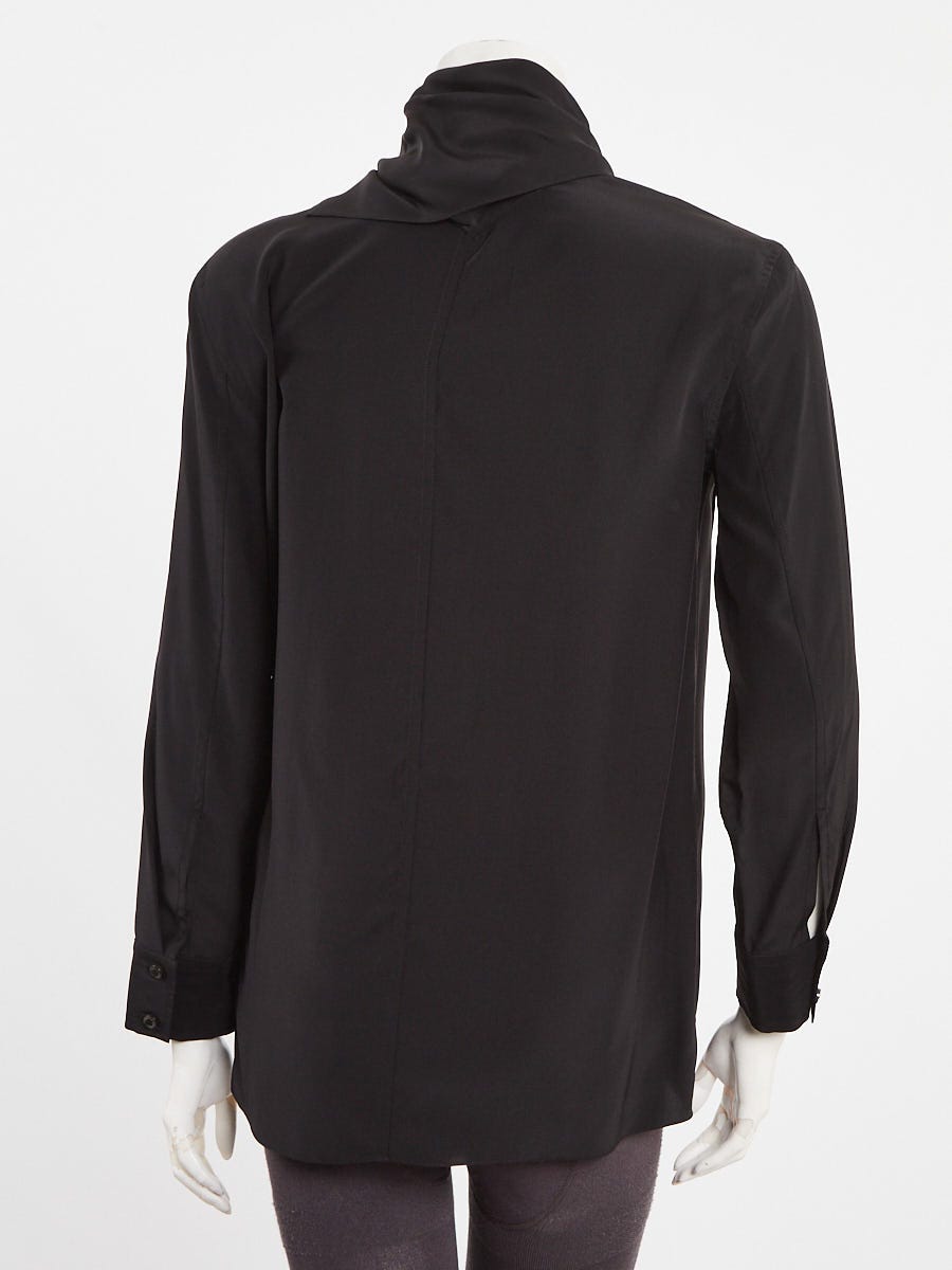 Hermes Black Parachute Crepe Silk Scarf Blouse Size 2/34