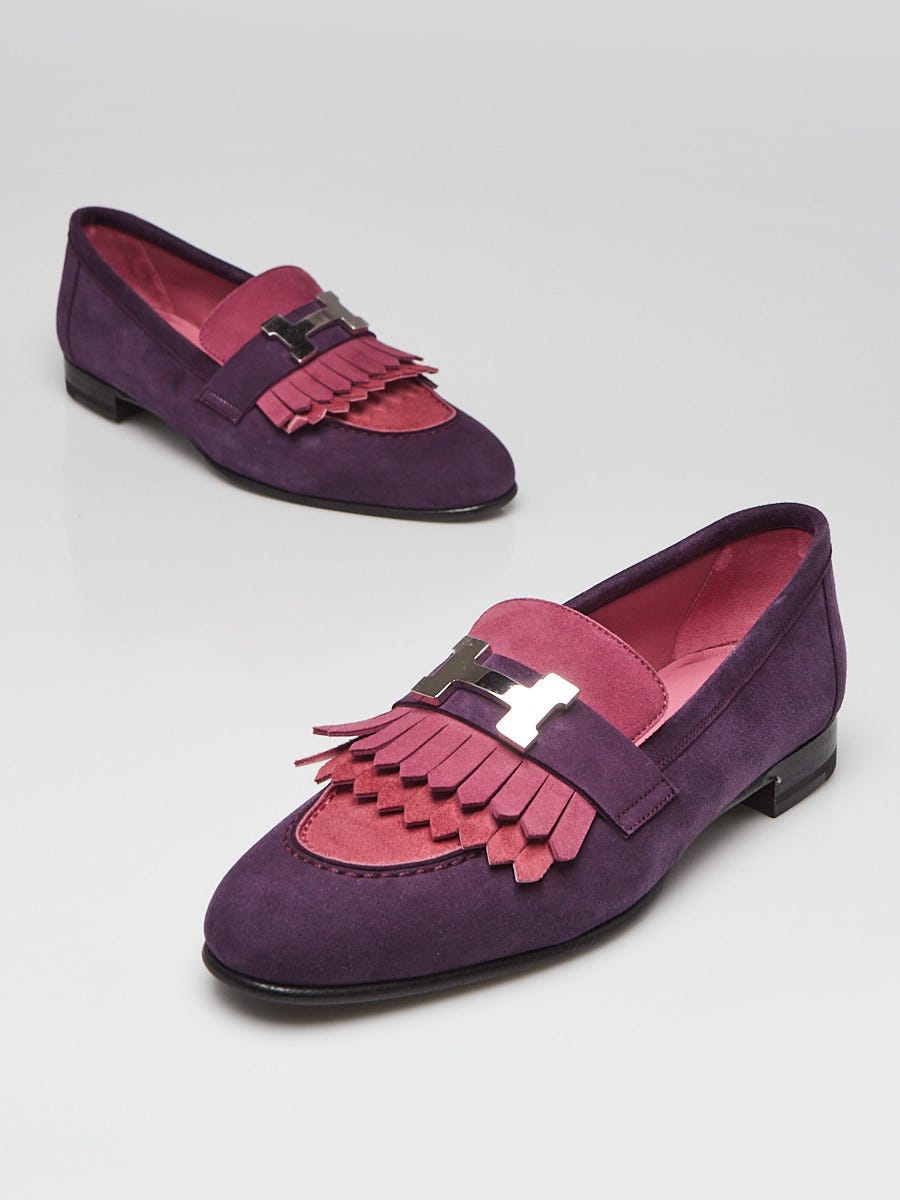 Hermes Violet Oaxaca Velvet Goatskin Leather Royal Moccasin Loafers Size 5/35.5