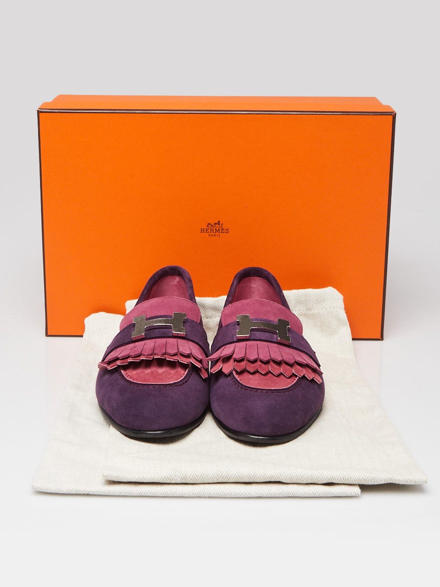 Hermes Violet Oaxaca Velvet Goatskin Leather Royal Moccasin Loafers Size 5/35.5