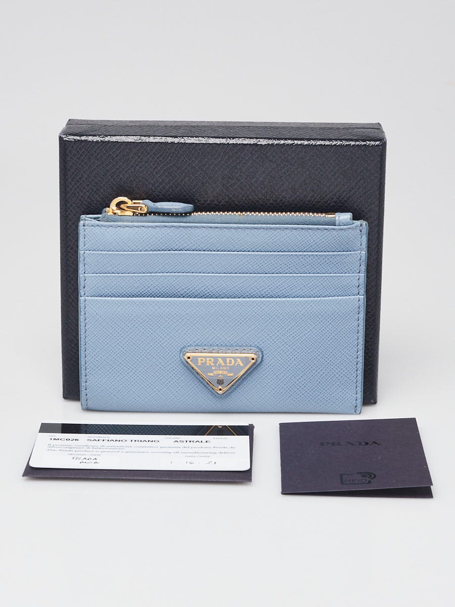 Prada Astrale Saffiano Triangle Leather Card Holder Wallet 1MC026
