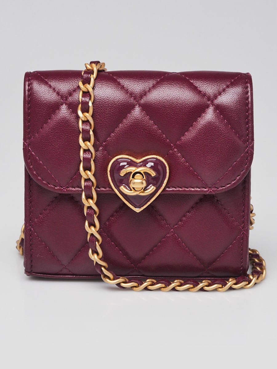 Chanel Violet Quilted Lambskin Leather Clutch with Chain Heart Crossbody Bag