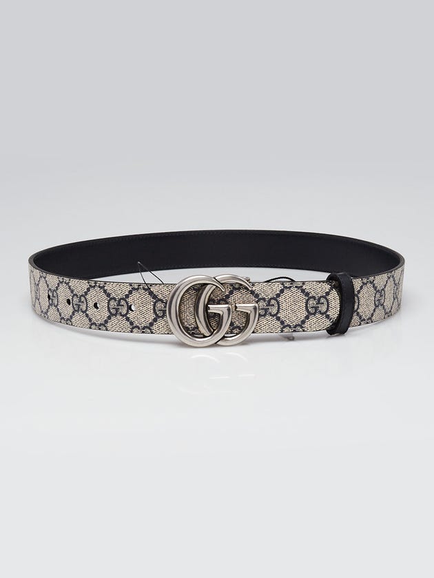 Gucci Beige/Blue GG Coated Canvas/Leather Double G Reversible Belt Size 75/30