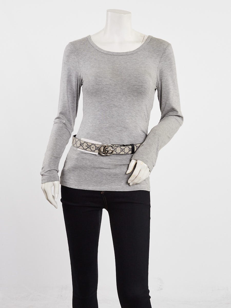 Gucci Beige/Blue GG Coated Canvas/Leather Double G Reversible Belt Size 75/30