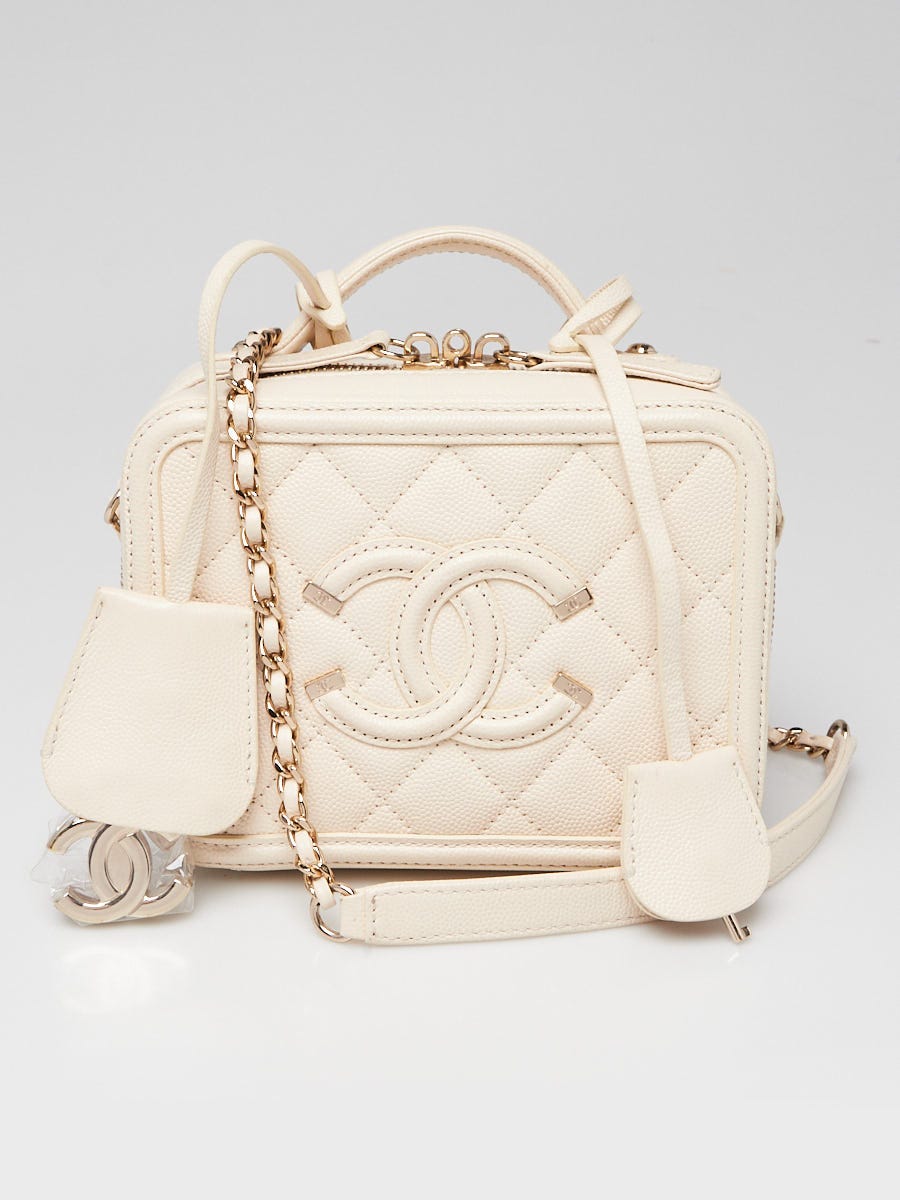Chanel White Quilted Caviar Leather Filigree Mini Vanity Case Bag