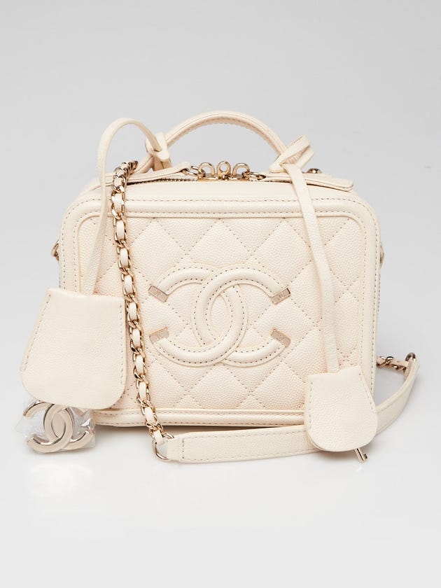 Chanel White Quilted Caviar Leather Filigree Mini Vanity Case Bag