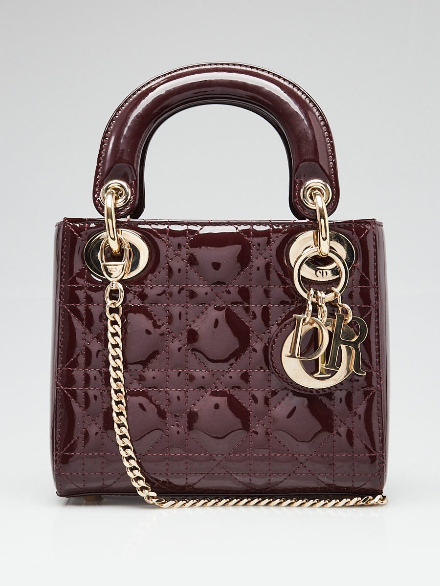 Christian Dior Burgundy Cannage Quilted Patent Leather Mini Lady