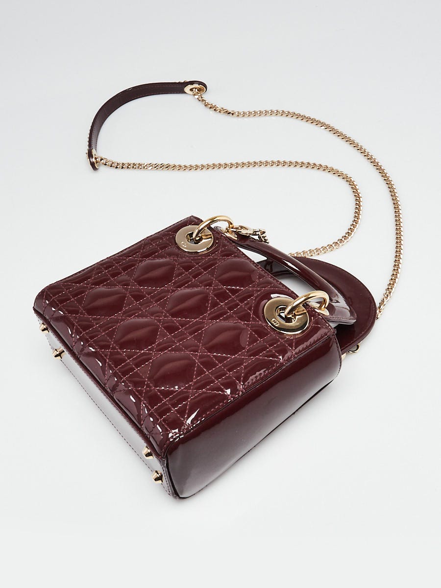 Christian Dior Burgundy Cannage Quilted Patent Leather Mini Lady