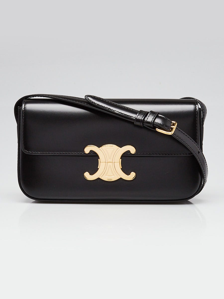 Celine Black Shiny Calfskin Leather Claude Triomphe Shoulder Bag