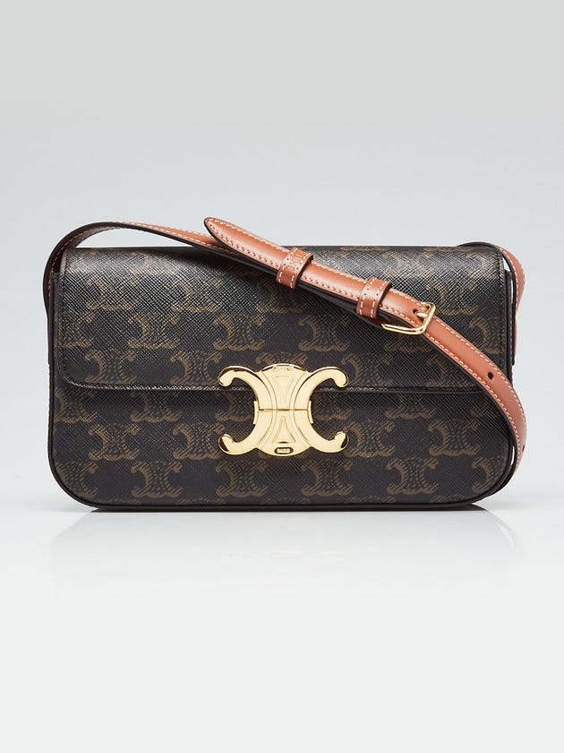 Celine Brown/Tan Triomphe Print Coated Canvas Claude Shoulder Bag