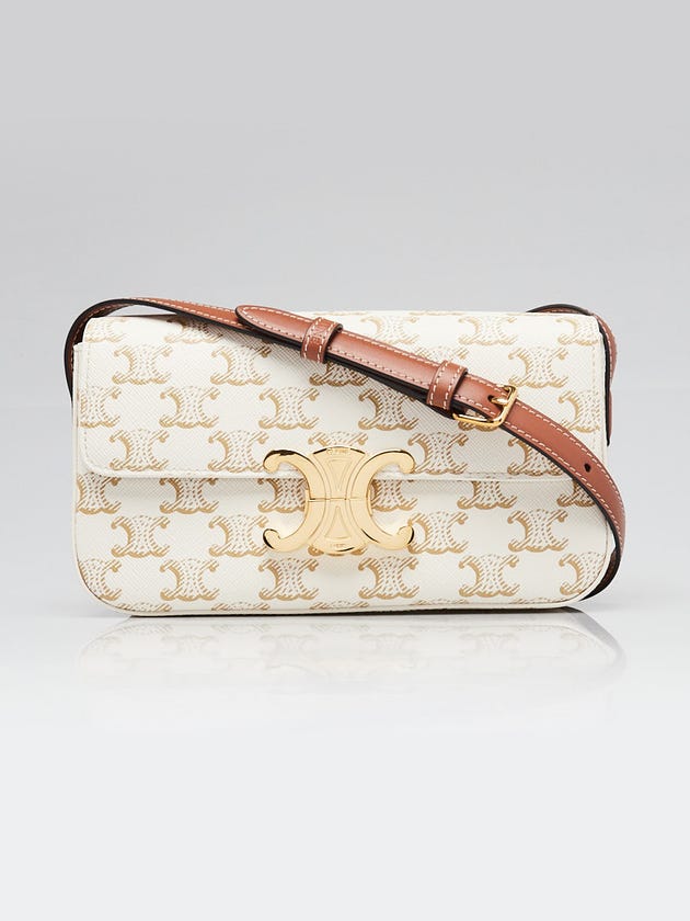 Celine White/Tan Triomphe Print Coated Canvas Claude Shoulder Bag