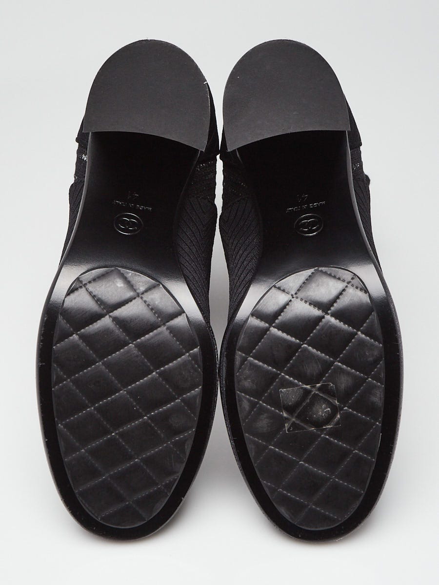 Chanel Black Silver Lame and Felted Wool Cap Toe Short Boots Size