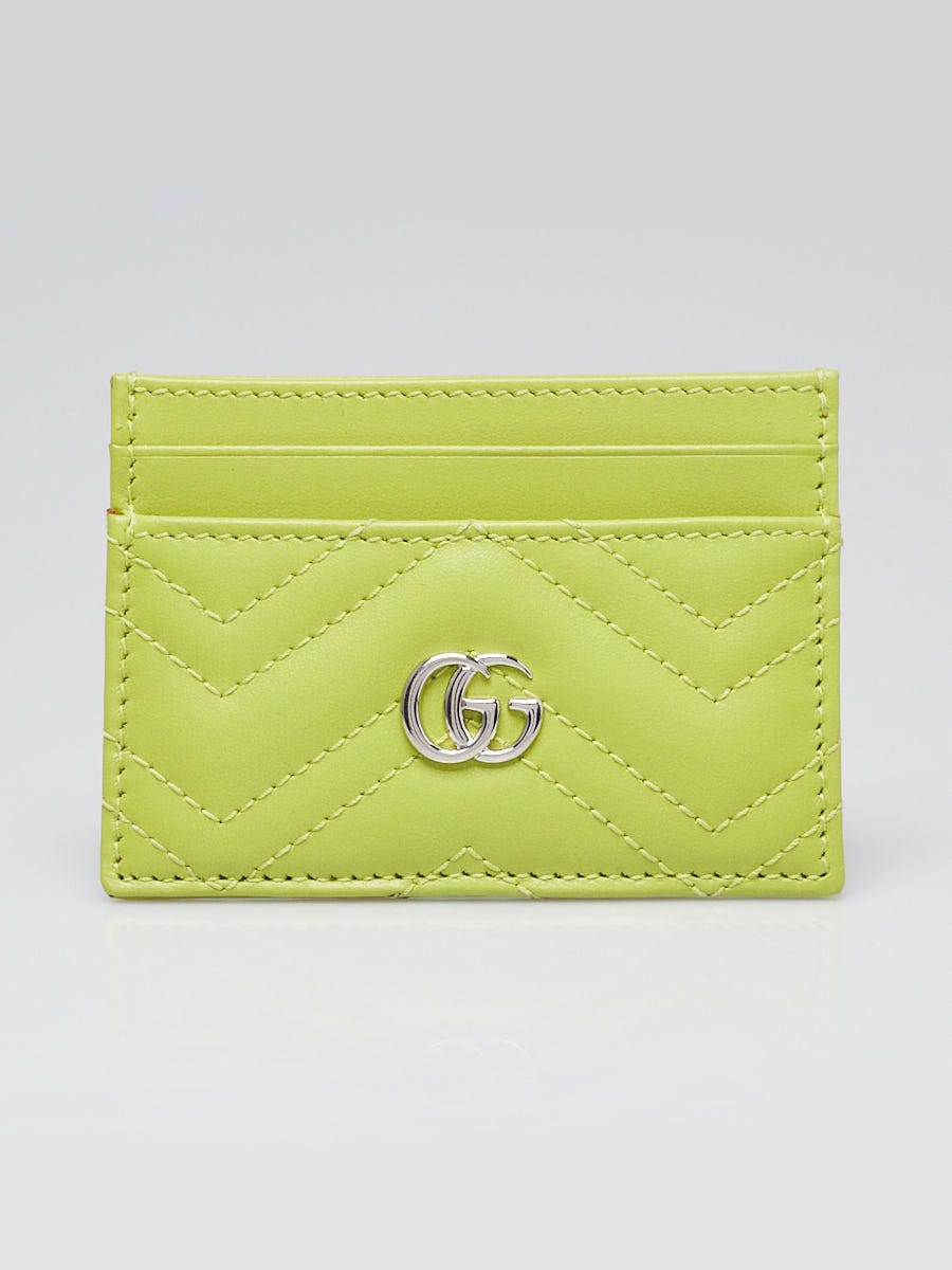 Gucci Lime Green Quilted Leather GG Marmont Card Case