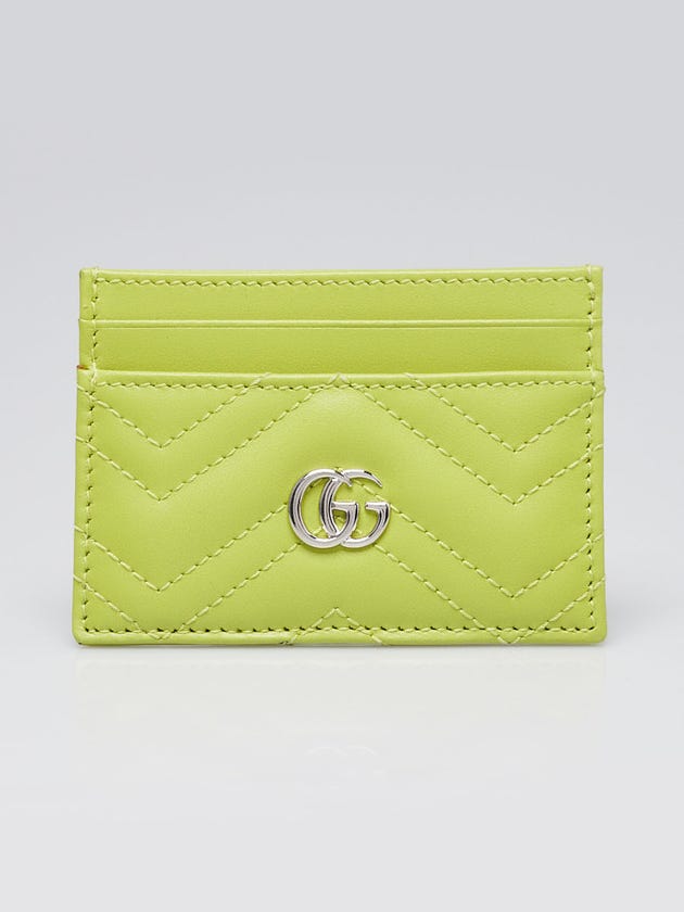 Gucci Lime Green Quilted Leather GG Marmont Card Case