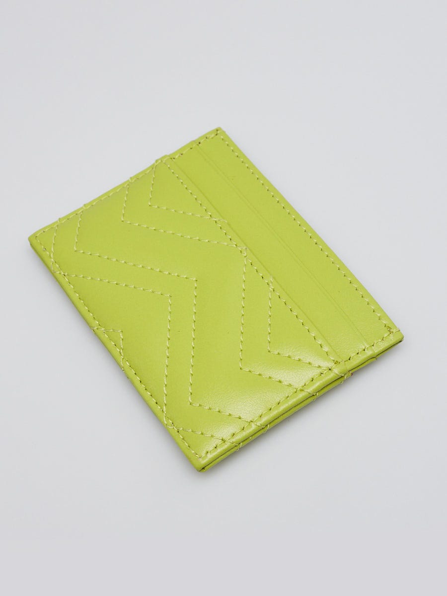 Gucci Lime Green Quilted Leather GG Marmont Card Case