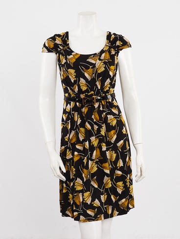 Gucci Black Silk Belted Cap Sleeve Mini Dress Size XS