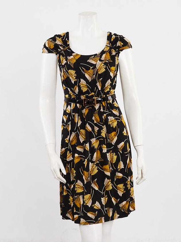 Gucci Black Silk Belted Cap Sleeve Mini Dress Size XS