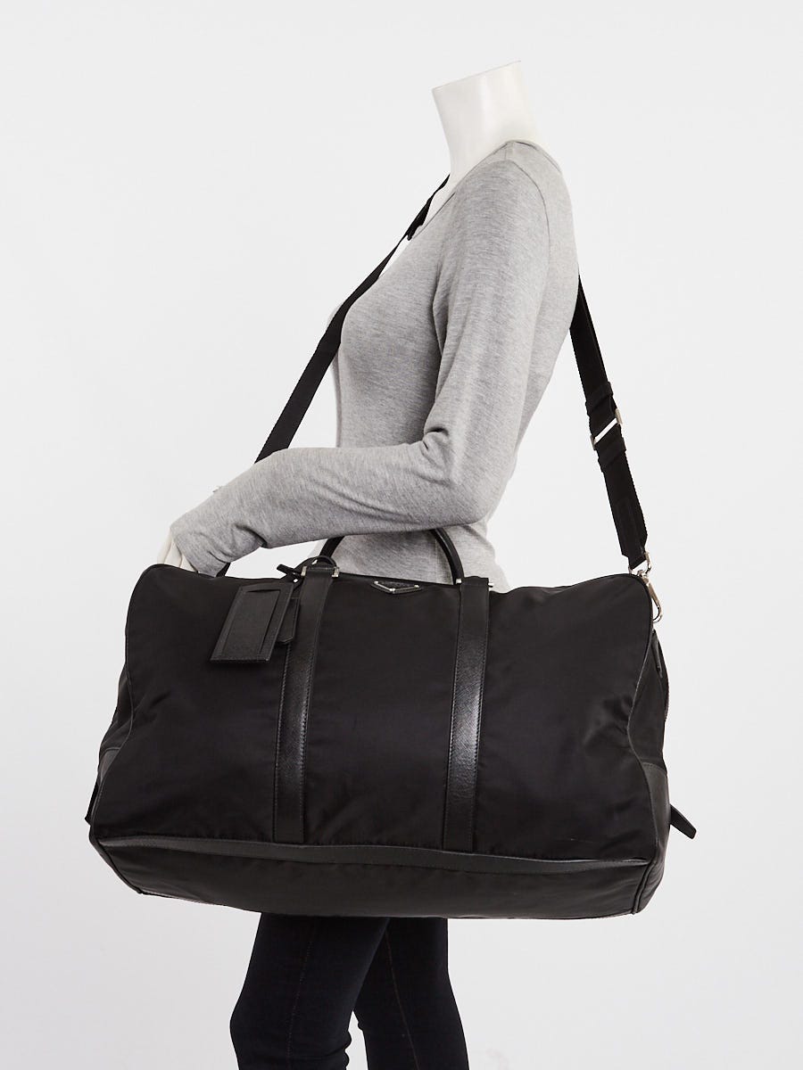 Prada Black Re-Nylon Saffiano Leather Duffle Bag 2VC007