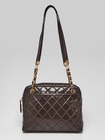 Chanel Brown Diamond Stitched Patent Leather Shoulder Bag