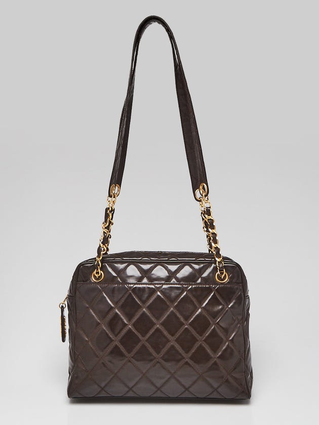 Chanel Brown Diamond Stitched Patent Leather Shoulder Bag