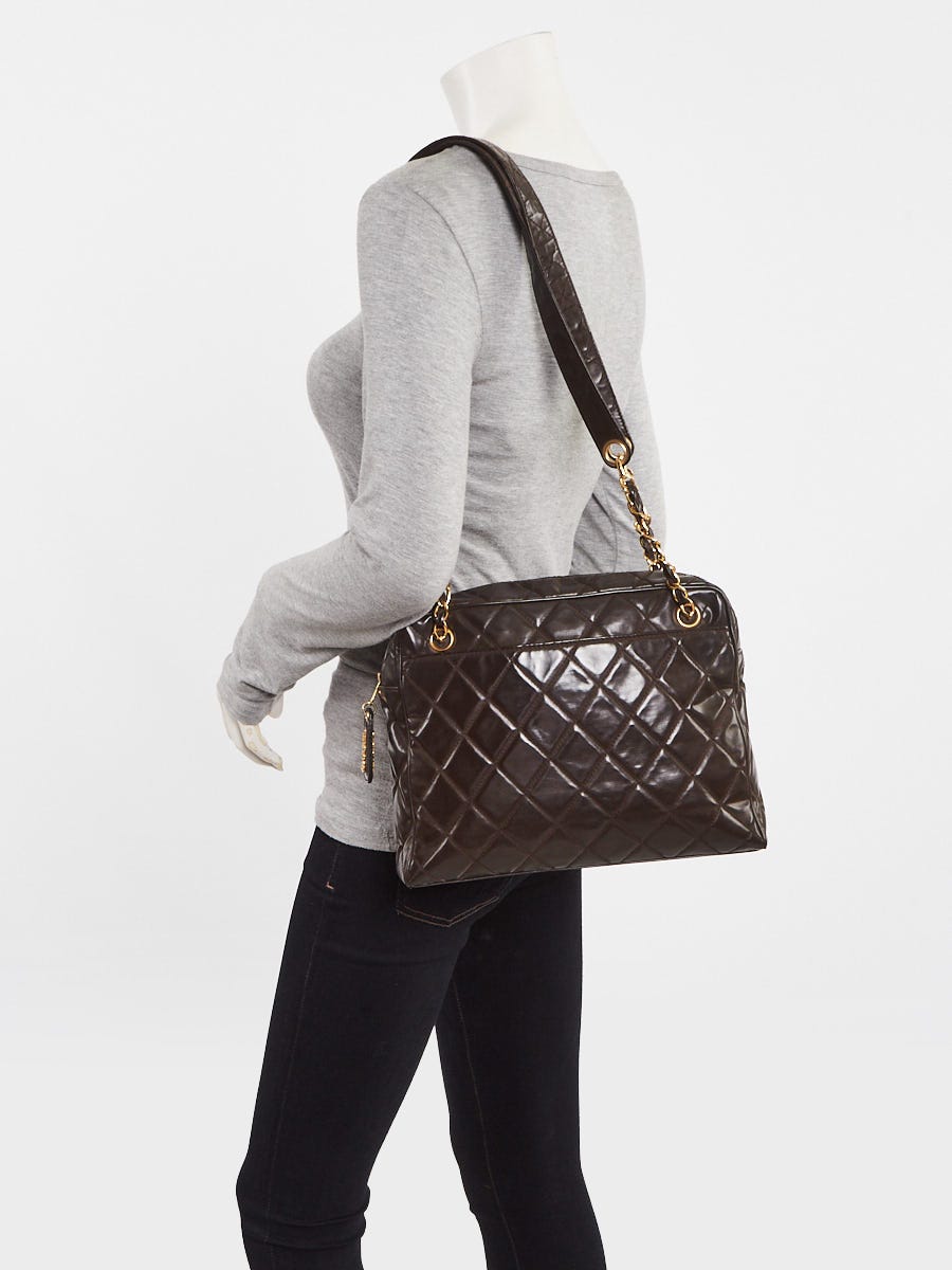 Chanel Brown Diamond Stitched Patent Leather Shoulder Bag