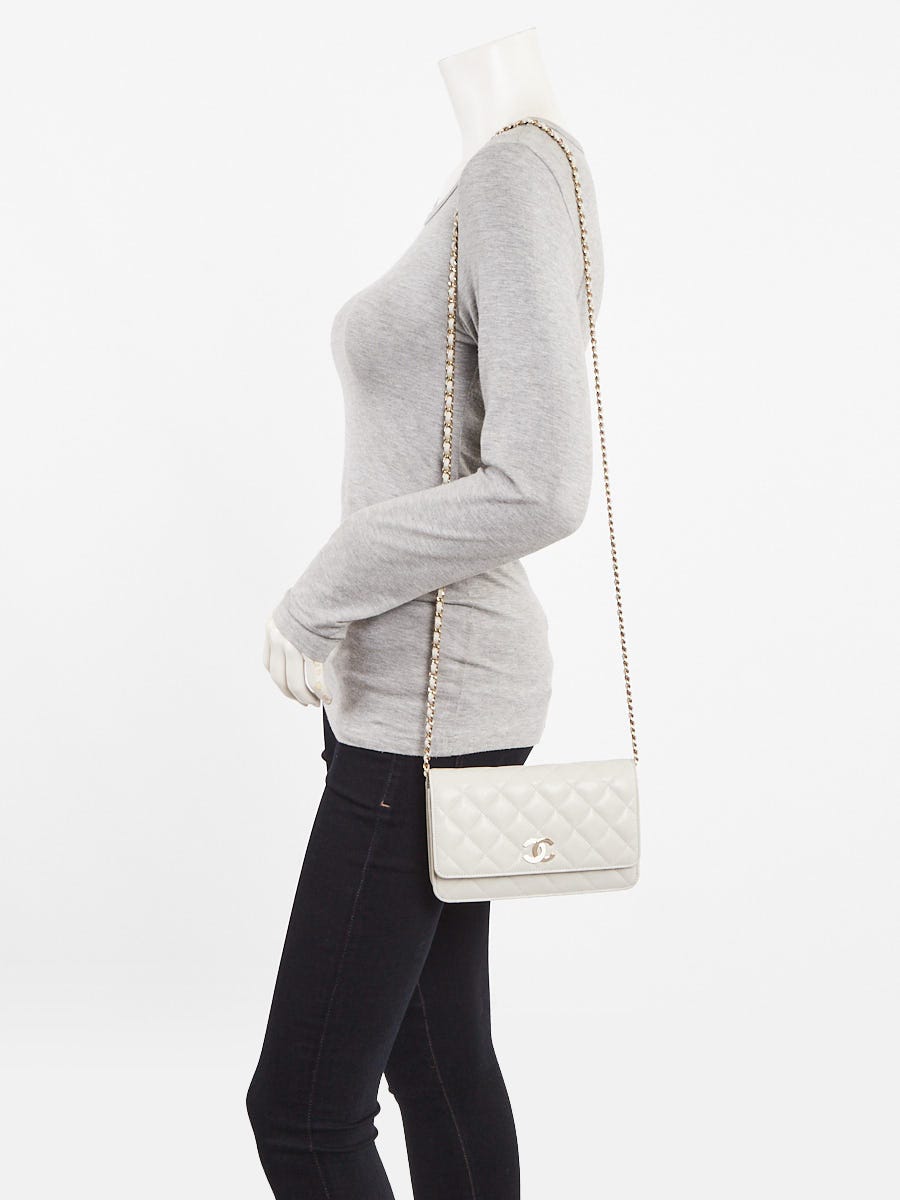 Chanel Light Grey Quilted Caviar Leather Crystal CC WOC Clutch Bag