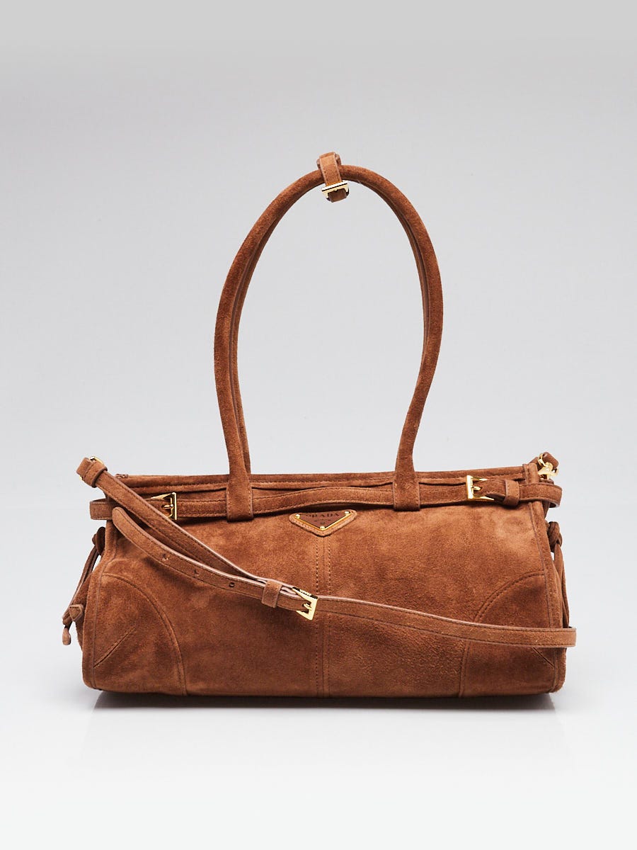 Prada Cacao Suede Medium Bonnie Bag 1BA426 | Yoogi's Closet
