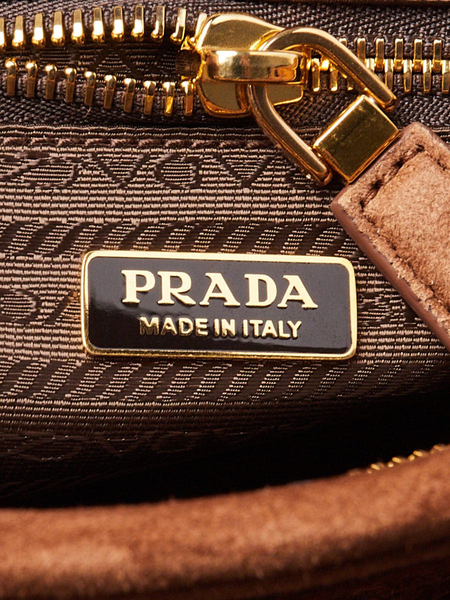 Prada Cacao Suede Medium Bonnie Bag 1BA426 | Yoogi's Closet
