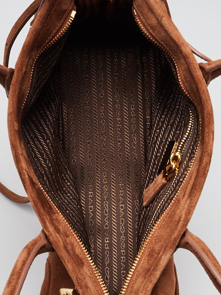 Prada Cacao Suede Medium Bonnie Bag 1BA426 | Yoogi's Closet