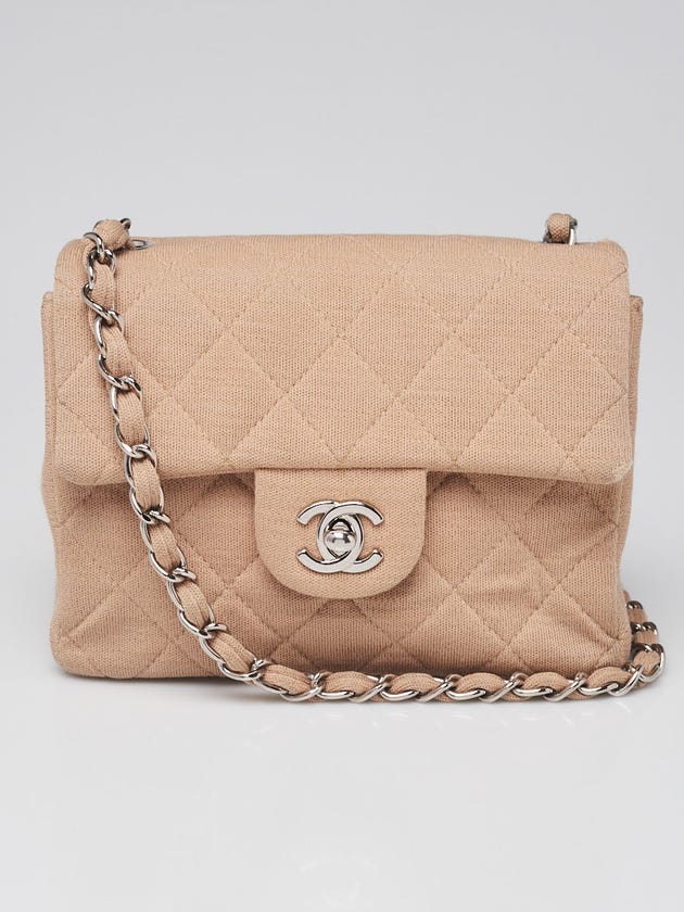 Chanel Beige Quilted Canvas Classic Square Mini Flap Bag