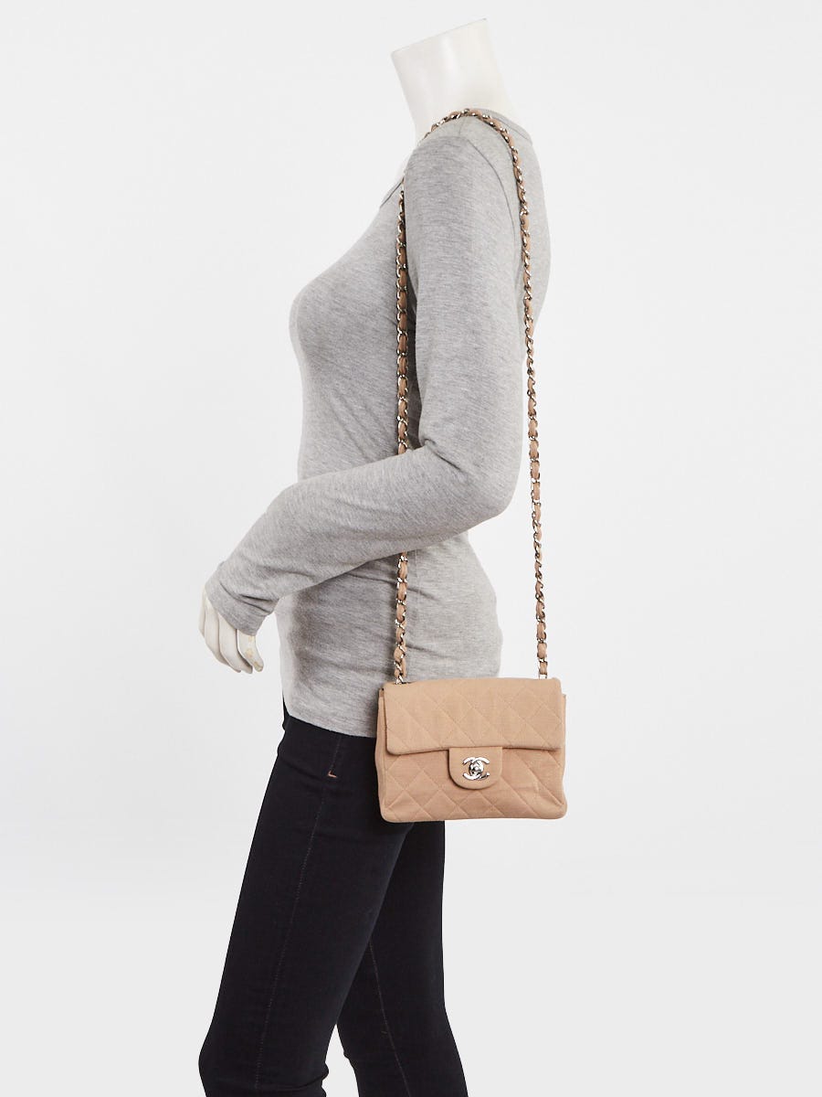 Chanel Beige Quilted Canvas Classic Square Mini Flap Bag