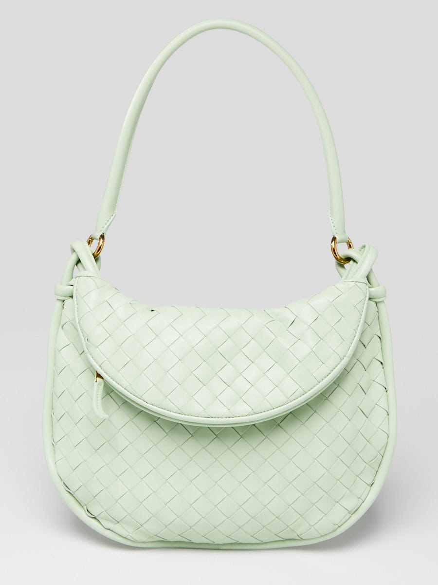 Bottega Veneta Agate Light Green Intrecciato Nappa Leather Medium Gemelli Shoulder Bag