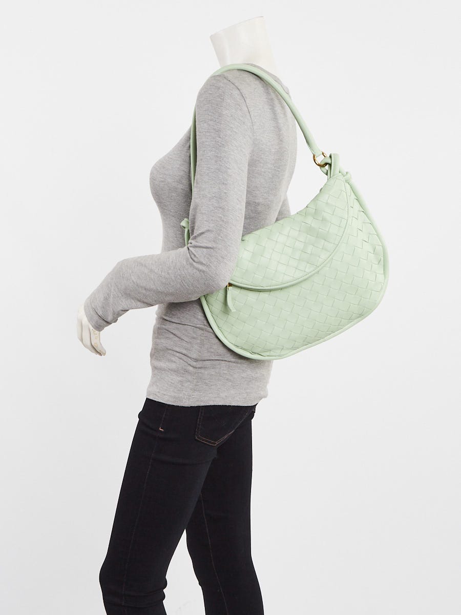 Bottega Veneta Agate Light Green Intrecciato Nappa Leather Medium Gemelli Shoulder Bag