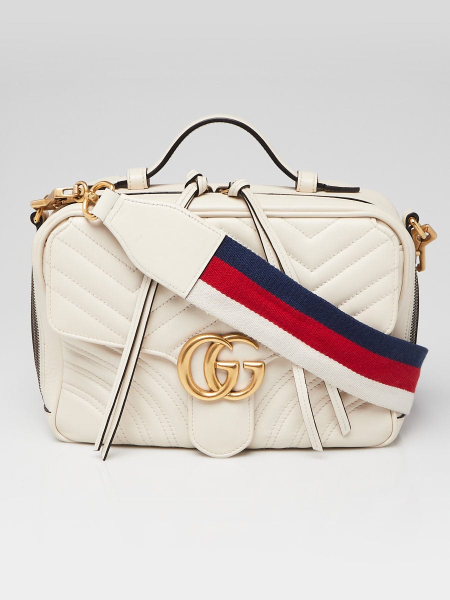 Gucci White Leather GG Marmont Small Shoulder Bag