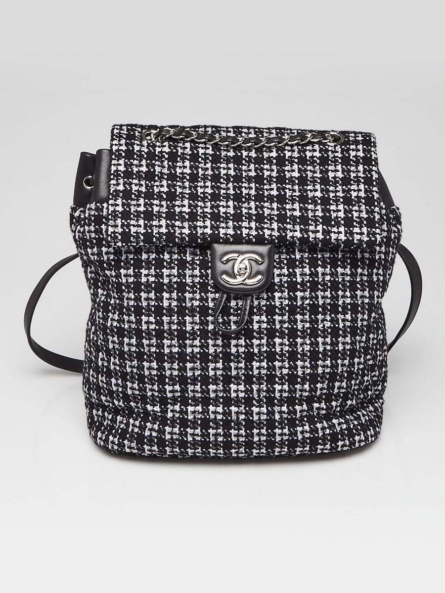 Chanel Black/Silver Quilted Tweed Backpack Bag