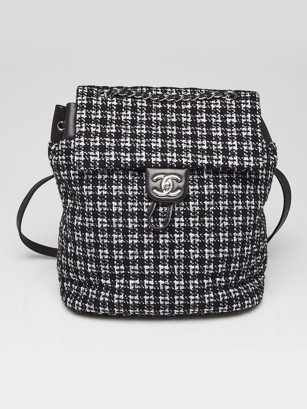 Chanel Black/Silver Quilted Tweed Backpack Bag