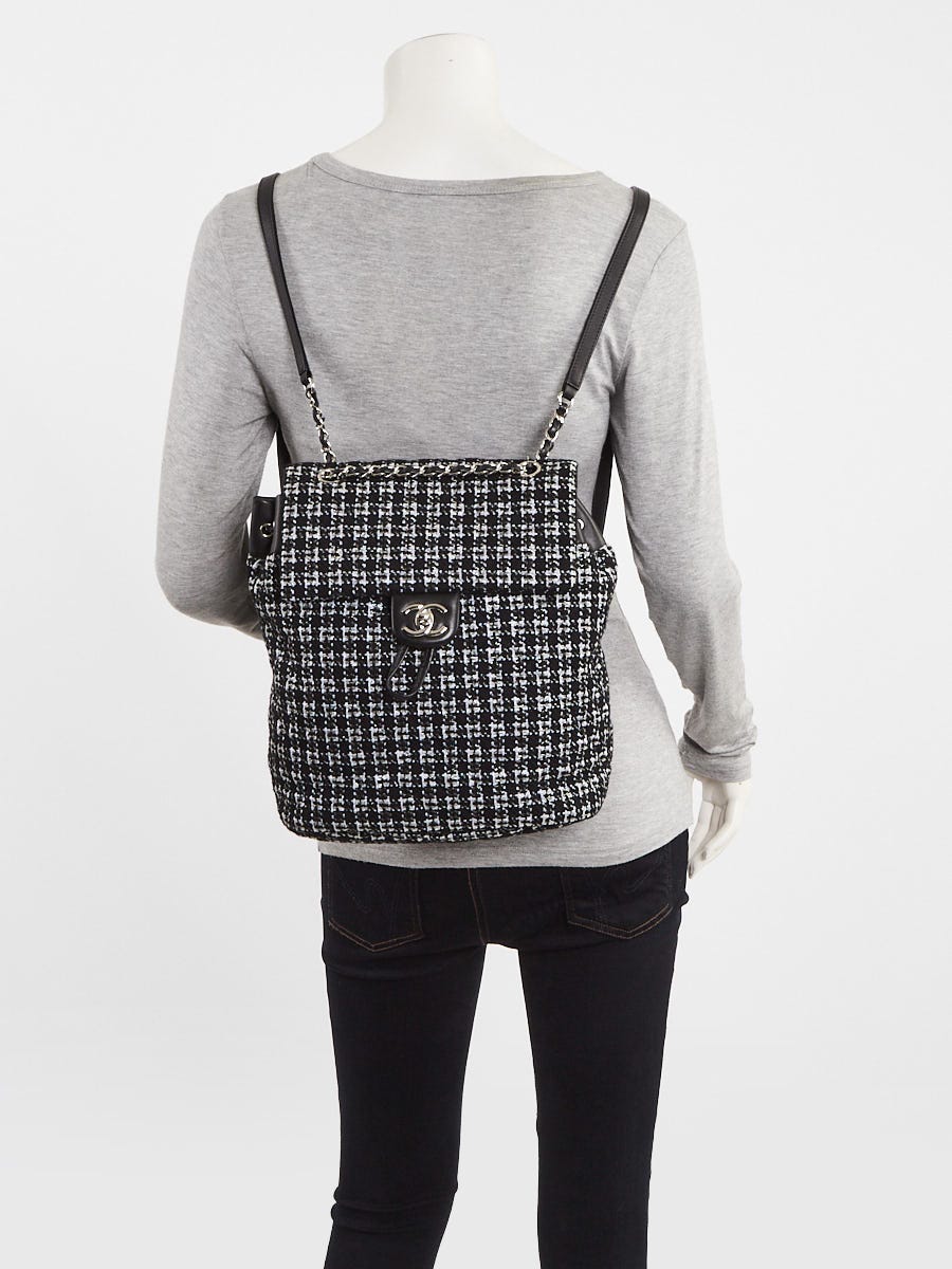 Chanel Black/Silver Quilted Tweed Backpack Bag