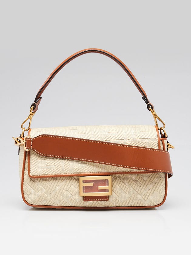 Fendi Beige/Brown FF Cotton Canvas Medium Baguette Bag - 8BR600